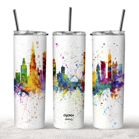 Chicago Skyline Watercolor Tumbler
